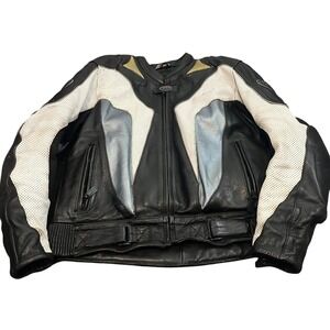 Cortech Motorcycle Jacket Mens 2XL/48 Black White‎ Leather Padded Racing Armor